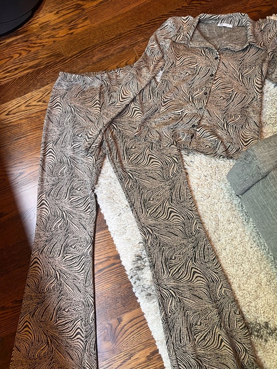 Zara Pants - Zara co ord Brown & Black Zebra-Print flare pant and button up collared top
